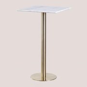 Hoge Vierkante Marmeren Bartafel (60x60 Cm) Cosmopolitan Wit & Champagne Goud - Sklum