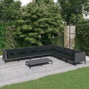 vidaXL 9-delige Loungeset met kussens poly rattan donkergrijs