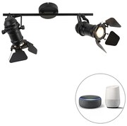 Smart Spot / Opbouwspot / Plafondspot zwart incl. WiFi GU10 2-lichts met kleppen - Movie Industriele / Industrie / Industrial GU10 rond Binnenverlichting Lamp