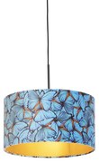 Stoffen Hanglamp met velours kap vlinders met goud 35 cm - Combi Klassiek / Antiek E27 cilinder / rond rond Binnenverlichting Lamp