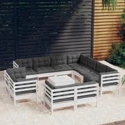 vidaXL 12-delige Loungeset met kussens massief grenenhout wit