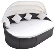 vidaXL Loungebed met luifel poly rattan bruin