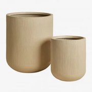 Set Van 2 Bloempotten Ø45 Cm / Ø30 Cm In Polyresin Raiden Tapioca Beige - Sklum
