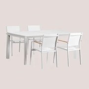 Rechthoekige Tafelset 180-240x100 Cm Uitschuifbaar Starmi En 4 Stapelbare Tuinstoelen Van Aluminium Archer Gardenia Wit - Sklum