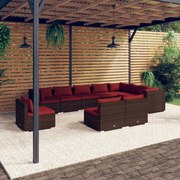 vidaXL 10-delige Loungeset met kussens poly rattan bruin