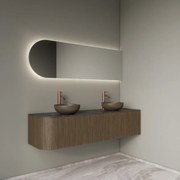 Gliss Design Alluro badmeubel ribbelfront met ronding links 160cm ash grey en zwart leisteen toppaneel
