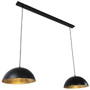 Industriële hanglamp zwart met goud 2-lichts - Magnax