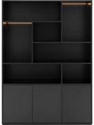 Goossens Basic Buffetkast Madrid, 3 dichte deuren 7 open vakken, zwart melamine, 139 x 191 x 45 cm, elegant chic