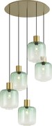 Hotel Chique hanglamp messing met blauw en groen glas 5-lichts - Qara