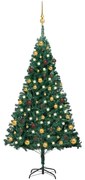 vidaXL Kunstkerstboom met LED's en kerstballen 150 cm PVC groen