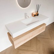 Zaro Alan badmeubel 130cm washed oak 1 lade met vrijhangende wastafel cloud midden 1 kraangat talc