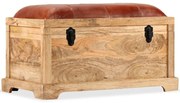 vidaXL Opslagbankje 80x44x44 cm echt leer en massief mangohout