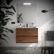 Muebles Project badmeubel 90cm met 2 lades en wastafel walnoot