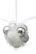 Witte Kerstbloemdecoraties - Set van 11 - Gerecycled polystyreen, Ijzer, Veren, Polyester