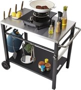 VEVOR Serveerwagen Keukentrolley 100 x 64 x 83,5 cm Buitengrill Eetwagen met Dubbele Plank, Verplaatsbare Grilltafel voor Voedselbereiding, Multifunctioneel Tafelblad Gemaakt van Roestvrij Staal