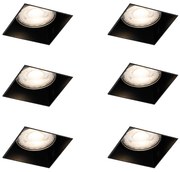 Set van 6 inbouwspots zwart GU10 50mm trimless - Oneon Modern GU10 vierkant Binnenverlichting Lamp