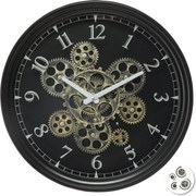 Atmosphera wandklok 'Meca' - Luxe metal - Diameter 38 cm - Met draaiende tandwielen - Zwart
