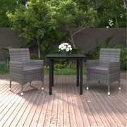 vidaXL 3-delige Tuinset met kussens poly rattan en glas