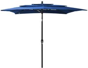 vidaXL Parasol 3-laags met aluminium paal 2,5x2,5 m azuurblauw