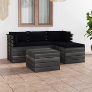 vidaXL 5-delige Loungeset met kussens pallet massief grenenhout