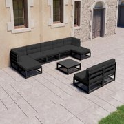 vidaXL 10-delige Loungeset met kussens massief grenenhout zwart