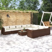 vidaXL 11-delige Loungeset met kussens poly rattan bruin