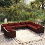 vidaXL 10-delige Loungeset met kussens poly rattan bruin