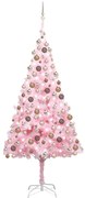 vidaXL Kunstkerstboom met LED's en kerstballen 210 cm PVC roze