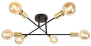 Industriële plafondlamp zwart met goud 6-lichts - Sydney