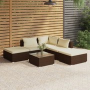 vidaXL 6-delige Loungeset met kussens poly rattan bruin