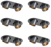Set van 6 inbouwspots gunmetal GU10 35mm kantelbaar 2-lichts - Installa
