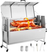 VEVOR Rotisserie Grill 38 W Speenvarken Grill Lam Grill Houtskool Grill (132 cm Grilllengte) met 60 kg draagvermogen & wielen & 4-voudige hoogteverstelling & deksel, roestvrijstalen elektrische grillset voor kamperen