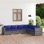 vidaXL 6-delige Loungeset met kussens poly rattan grijs