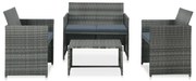 vidaXL 4-delige Loungeset met kussens poly rattan grijs