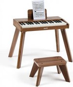 VEVOR Kinderkeyboard, 37 toetsen, houten digitale piano voor kinderen vanaf 3 jaar, mini muziekinstrumentenset met krukje, realistisch geluid, dubbele voeding, regelbaar volume, walnoot