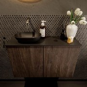 Mondiaz Fowy toiletmeubel 80cm dark brown met zwarte waskom links zonder kraangat