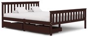 vidaXL Bedframe met 2 lades massief grenenhout donkerbruin 160x200 cm