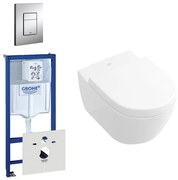 Villeroy & Boch Subway 2.0 compact toiletset bestaande uit inbouwreservoir, toiletpot, toiletzitting en bedieningsplaat mat chroom 0720002/0729205/1024232/1025456/