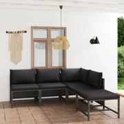 vidaXL 5-delige Loungeset met kussens poly rattan grijs