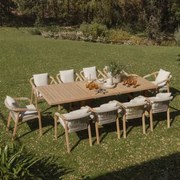 Rechthoekige Uitschuifbare Tafelset 200-260-320x100 Cm En 10 Tuinstoelen Met Armleuningen In Dubai Acacia Hout Rustiek Acaciabruin & Stof Gardenia -