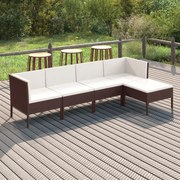 vidaXL 5-delige Loungeset met kussens poly rattan bruin