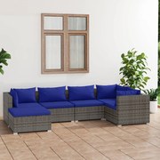 vidaXL 6-delige Loungeset met kussens poly rattan grijs