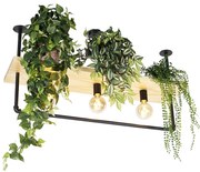 Industriële plafondlamp zwart met hout 3-lichts - Shelf