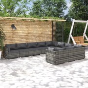 vidaXL 10-delige Loungeset met kussens poly rattan grijs