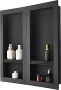 VEVOR Douchenis, 40 x 81 cm + 40 x 81 cm Wandnis met verplaatsbare plank, 10 cm dik, moderne zeep- en shampoo-opberger, zwart voor badkamerdouche
