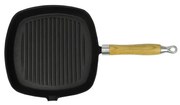 vidaXL Grillpan met houten handvat gietijzer 20x20 cm