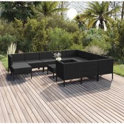 vidaXL 12-delige Loungeset met kussens poly rattan zwart