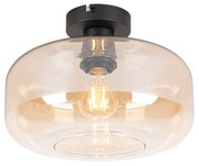 Art Deco plafondlamp zwart met amber glas - Bizle Art Deco E27 rond Binnenverlichting Lamp