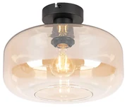 Smart plafondlamp zwart met amber glas incl. Wifi A60 - Bizle Art Deco E27 rond Binnenverlichting Lamp