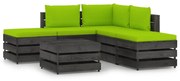 vidaXL 6-delige Loungeset met kussens grijs geïmpregneerd hout